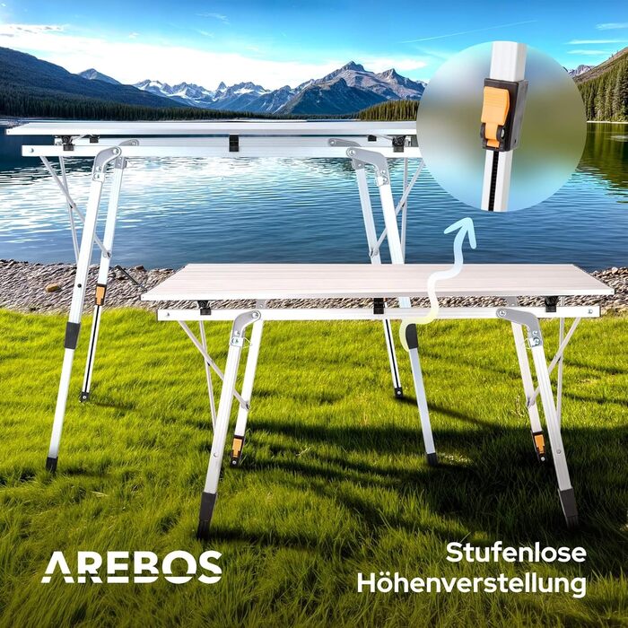 Складной кемпинговый стол 90x51,5 см серебряный Arebos