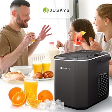 Льодогенератор Juskys IceOracle - Коктейльний лід за 6-13 хв - Міні-льодогенератор на 12 кг/день - Великий контейнер для льоду - Білий (чорний)