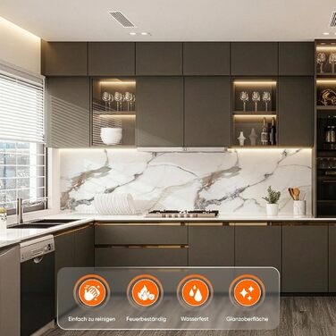 Стінові панелі IZODEKOR під мармур 60x120 см Фартух для кухні ПВХ-облицювання стін для кухні, ванної кімнати Бризкозахисний екран для кухні Водонепроникний та термостійкий (4 панелі, Едемський сад)