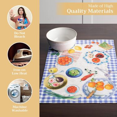 Бавовняні килимки для серветок, набір з 4 шт. , декоративні килимки для серветок, пасхальні килимки, що миються, для свят, вечерь, весни, літа (33 см x 48 см) (044 - Gourmand), 39Hermine 100