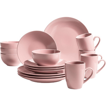 Набор современной посуды на 4 персоны из 16 предметов Комбинированный сервиз из керамики, керамогранита (розовый), 931914 Pastel Selection