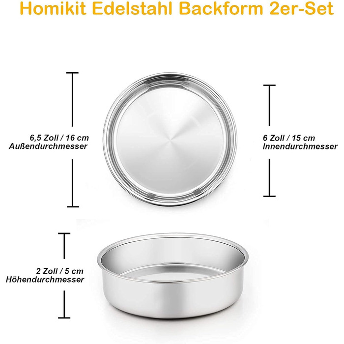 Форма для випікання кругла 16 см, набір 2 предмети, нержавіюча сталь Homikit