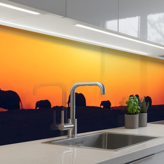 Кухонний фартух 60x80 см Самоклеючий настінний захисний екран для кухні Кухонний фартух Кухонні фасади Кухонні фартухи Кухонна стіна Вода - Пейзаж - (Слони - Захід сонця, 60 x 250 см)