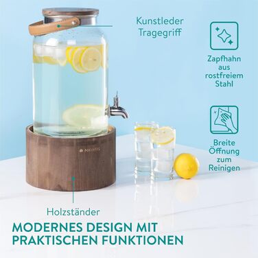 Диспенсер для напоїв скляний з дерев'яною підставкою 5,6 л Navaris