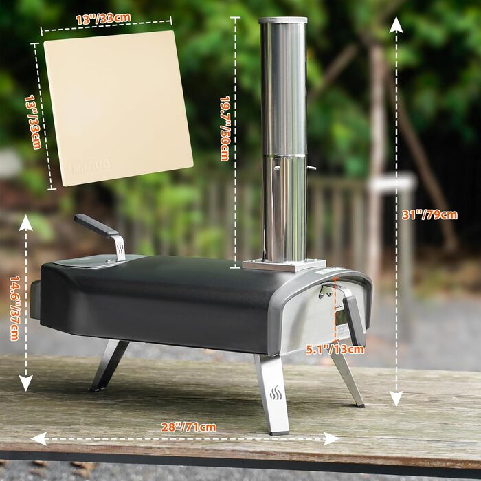 Портативна піч для піци з квадратним каменем 33 см Mimiuo