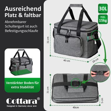 Велика складна термосумка 30 л сіра COTTARA