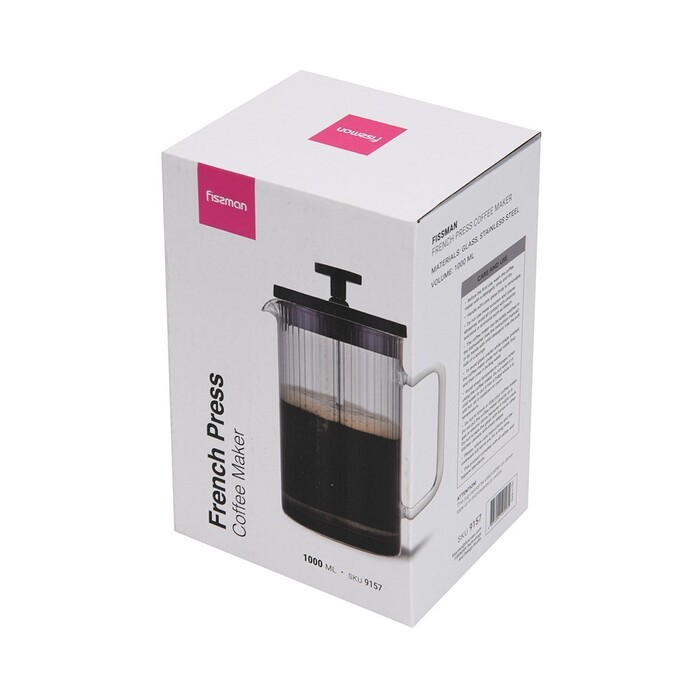 Заварювальний чайник з поршнем Fissman 1000 мл скляна колба (9157)