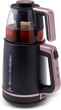 Чайник Karaca Maxi Tea XL 2-в-1 зі скляним чайником та каструлею, колір троянди, чайник 1,25 л, резервуар для води 2,3 л, 1700 Вт, основа, що обертається на 360, скляне ситечко для чаю, функція автоматичного підігріву
