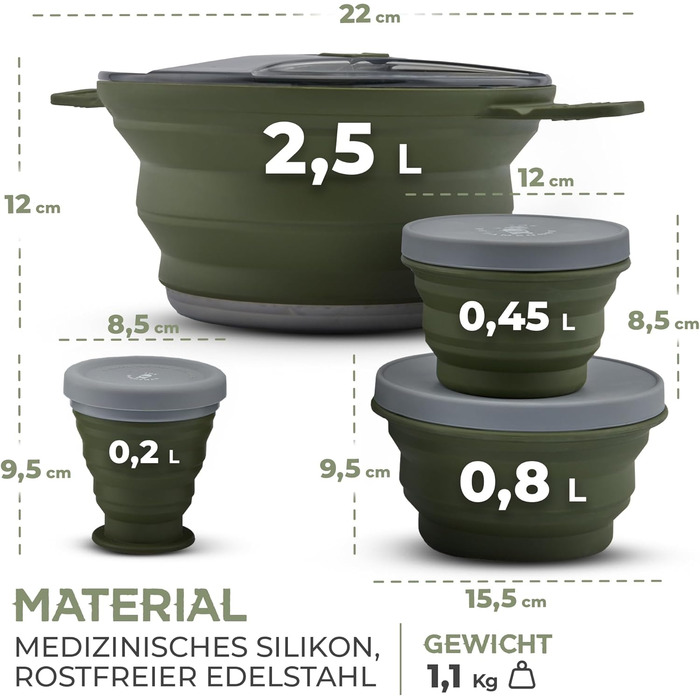 Складная производная посуда для кемпинга 4 предмета Joe WOODSMAN