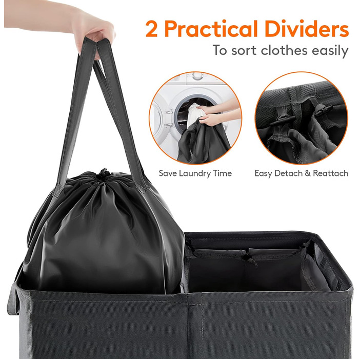 Кошик для білизни Lifewit з кришкою 2 відділення, збірник для білизни з 2 знімними мішками для білизни, складні кошики для білизни Кошики для білизни Коробка для білизни Тканинні кошики для білизни для ванної кімнати Спальня, (105 л, чорний)
