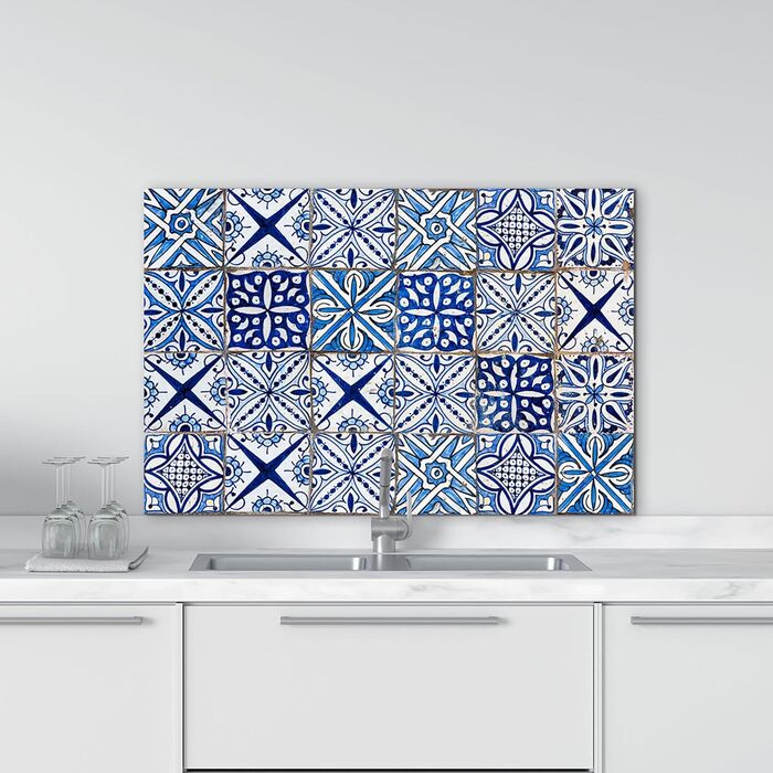 Алюмінієвий кухонний фартух, виготовлений в Італії, захищає плиту та стіну, миється та легко встановлюється, металевий фартух, 48 x 72 см (48x72, синій азулежу)