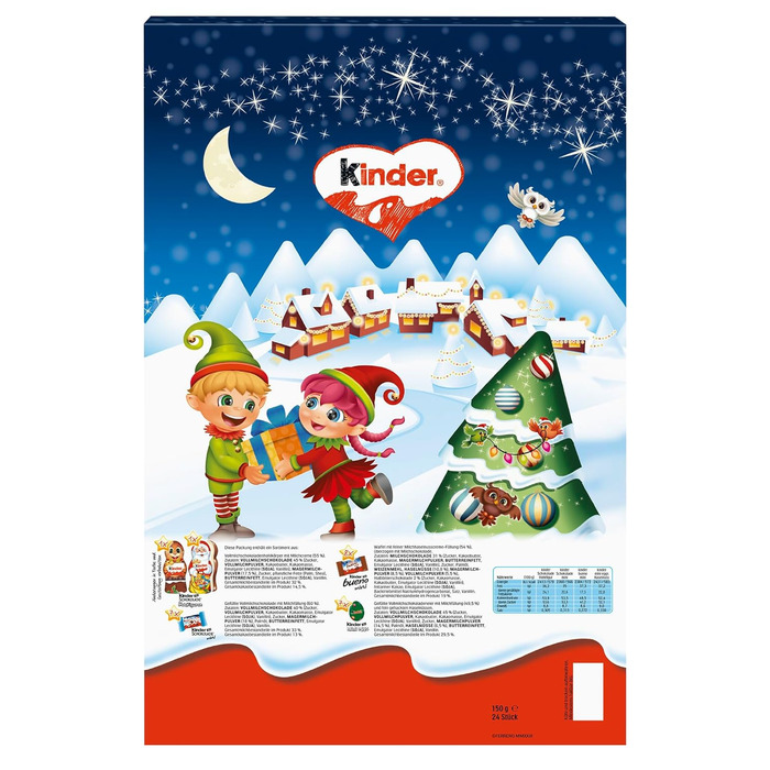 Різдвяний адвент-календар, 24 шоколадні делікатеси 150 г Mini Mix Kinder