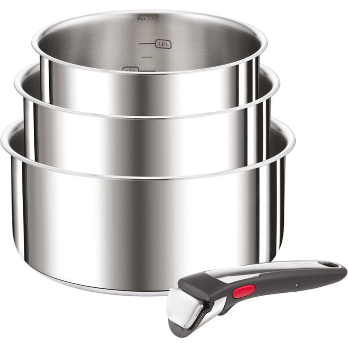 Набір посуду для індукційного приготування Tefal Ingenio Preference On з 15 предметів зі знімною ручкою, що штабелюється, економить місце, з антипригарним покриттям, простий у використанні та чищенні, L97495 Набір посуду для каструль та сковорідок (Набір