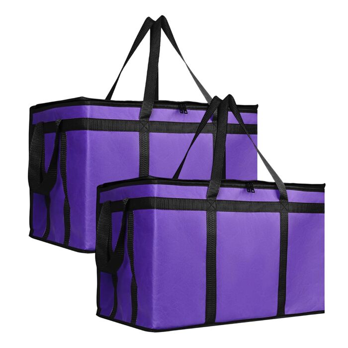 Складні, ізольовані сумки для їжі з шарами, чудово зберігають тепло для кемпінгу та пікніків, водонепроникна сумка-холодильник для кемпінгу (фіолетового кольору), 2
