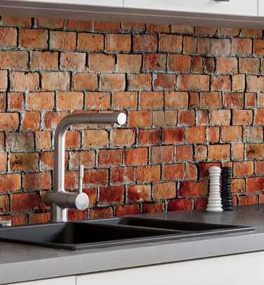 Самоклеючий кухонний фартух - матовий, преміальна бризкозахисна плівка 0,4 мм як доступна альтернатива склу, легке встановлення та очищення - висота 60 см - Дизайн Світло-сірий мармур 180 x 60 см (Червона цегла, Ш 180 см x В 60 см, 0,2 мм)
