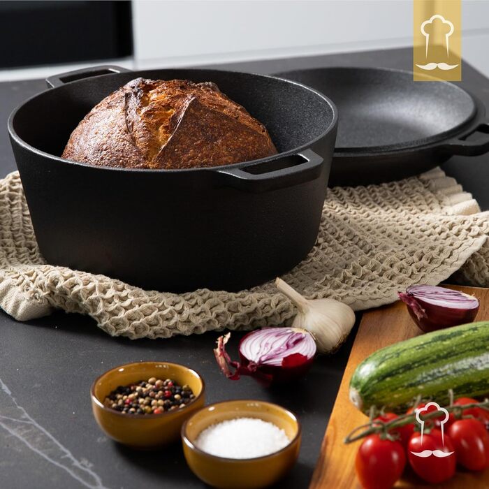 Чугунная жаровня 4,7 л круглая с крышкой 26 см, черная Chefarone