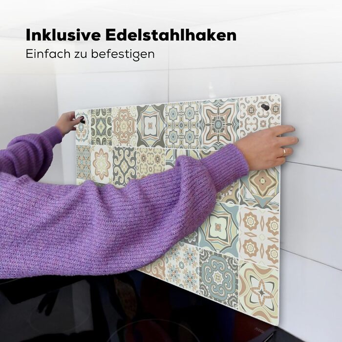 Фартух для плити, кухонний фартух, вініл, 78x52 см, декор для кухні, облицювання стіни, кришка плити - сіро-чорна (зразок - плитка, 51,5Д x 83Ш см)