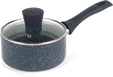 Каструля Russell Hobbs RH00845EU з антипригарним покриттям - 18 см/2 л з кришкою із загартованого скла, індукційна каструля, каструля для овочів/супу з бакелітовою ручкою та термостійким зовнішнім покриттям, камінь Nightfall (каструля 16 см)