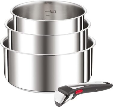 Набір посуду для індукційного приготування Tefal Ingenio Preference On з 15 предметів зі знімною ручкою, що штабелюється, економить місце, з антипригарним покриттям, простий у використанні та чищенні, L97495 Набір посуду для каструль та сковорідок (Набір