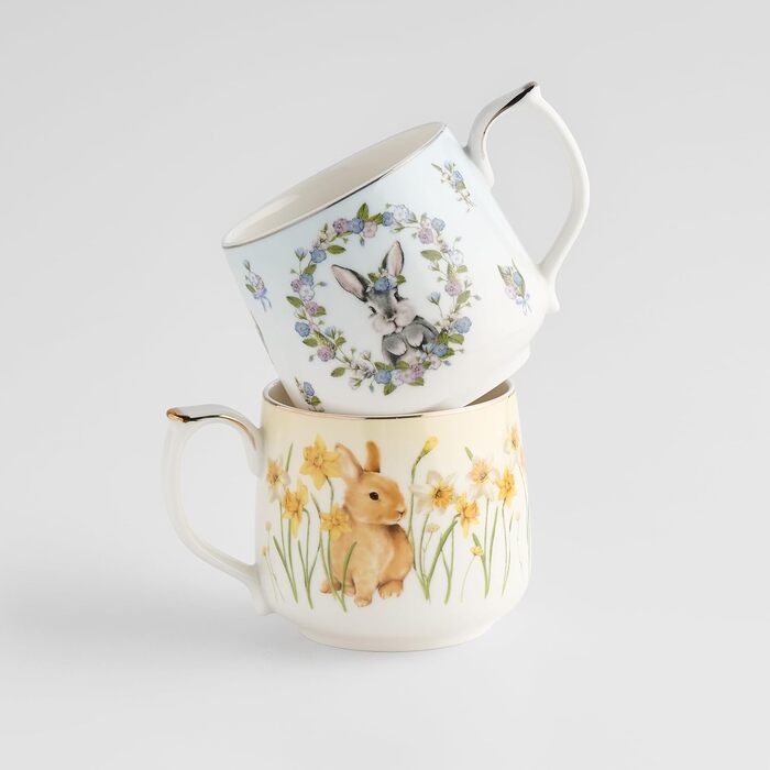 Порцелянова кружка home&you Daffelisbunny, 400 мл, 9x10x13 см, кавова кружка, пасхальна кружка для кави або чаю, кавник, весняна прикраса для столу та вітальні, пасхальна прикраса
