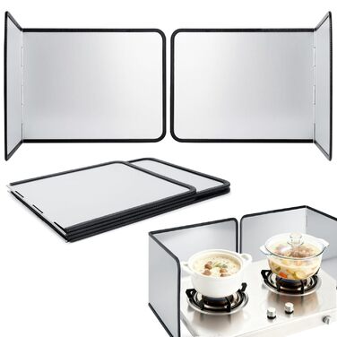 Компактний складний захист від бризок жиру, 4-сторонній кухонний захист від бризок, складний кухонний фартух, захист від бризок жиру для плити, з антипригарним покриттям (29,6 x 76 x 29,4 см) (2 шт.)