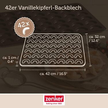 Деко для випічки Zenker Vanilla Crescents Форма для випікання 42 солодких або солоних круасанів Кожен півмісяць має рівномірну форму Антипригарне покриття для легкого формування (набір для випічки з 3 частин у формі півмісяця, один)