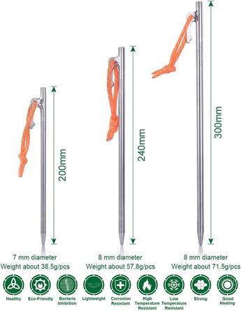 Сверхмощные высокопрочные колышки для кемпинга из титанового сплава для путешествий на свежем воздухе, пеших прогулок, садоводства (6 шт. (L)), 6 Pack