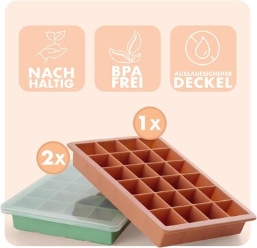 Силіконові формочки для льоду Blumtal, набір з 3 шт. - форма для льоду на 24 кубики з кришкою - силіконова форма для льоду без бісфенолу А - форма для льоду, безпечна для харчових продуктів - сіро-блакитна великі кубики (оливково-зелена червона, великі ку