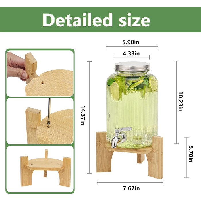 Скляний диспенсер для напоїв 4 л з краном та підставкою Hisredsun