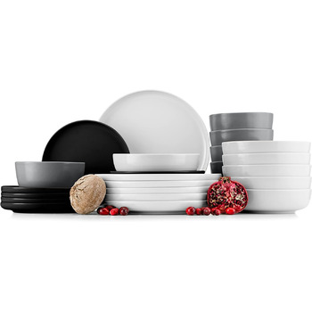 Консімо. Набір посуду Combi 6 персон Набір тарілок VICTO Modern 24 предмети Столовий сервіз - Сервіз та набори посуду - Комбінований сервіз 6 осіб - Сервіз для сім'ї - Посуд Посуд (24 предмети, білий / чорний / сірий / білий)