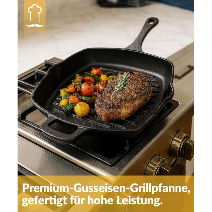 Чавунна форма для хліба Chefarone з кришкою - форма для хліба та тістечок - прямокутна форма для випікання та запікання - чавунна каструля для випікання хліба - 28 x 12 см (гриль)