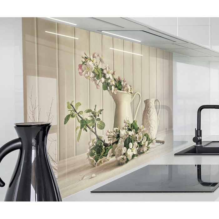 Кухонний фартух timalo зі скляним виглядом Акрилове скло 2 мм Бризкозахисна стіна для плити, скляний фартух, акрилова скляна настінна панель, захисна панель для фартуха Бетонно-блакитно-сірий (140x50 см, 212- Ваза для квітів)
