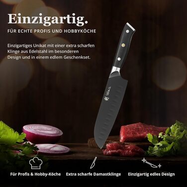 Набор ножей Wakoli Titanium Noir (5 предметов) с магнитным блоком профессиональные кухонные ножи из нержавеющей стали с черным титановым покрытием (12,521 см), включая нож Сантоку