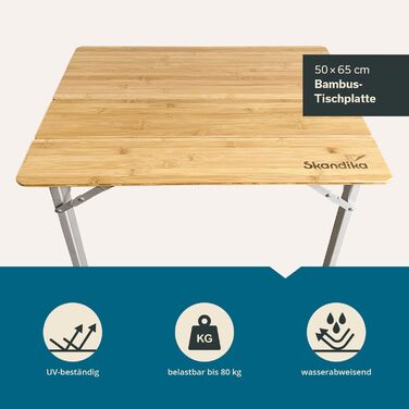 Бамбуковый кемпинговый стол 65 х 50 см Skandika