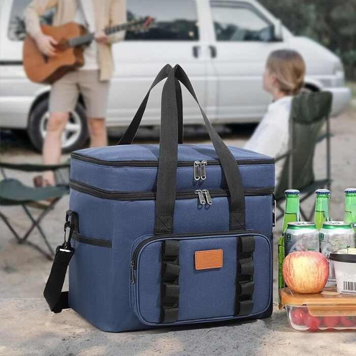 Водонепроникна термосумка для пікніка для кемпінгу, походів на пляж, регульований ремінь, містке відділення-холодильник, конструкція для зберігання, ізольовані продукти для використання на свіжому повітрі (синя)