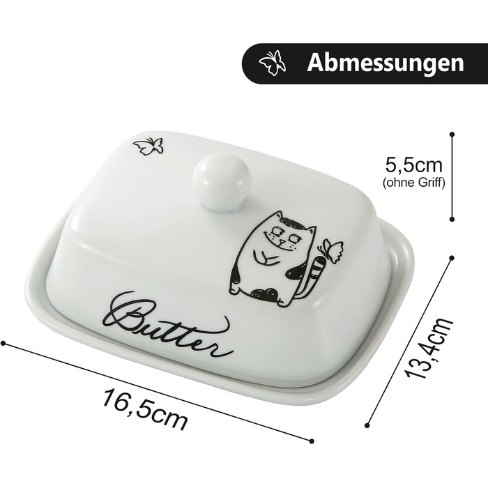 Маслянка з ручкою для 250 г вершкового масла, високоякісна кераміка, білий колір з квітковим та бджолиним візерунком, порцеляна, класична маслянка, дзвіночок для масла, маслянка, контейнер для масла, коробка для масла, можна мити в посудомийній машині (ка