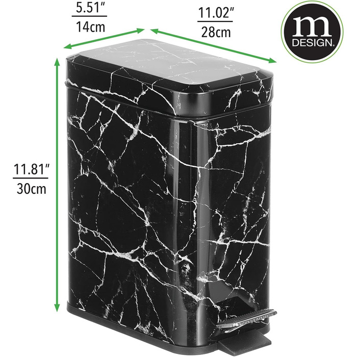 Відро для сміття 5 л з металевою кришкою, чорне mDesign