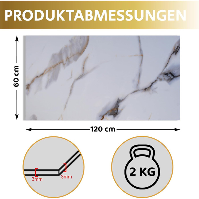 Стінові панелі AS Country Stone під мармур 60x120 см ПВХ-облицювання стіни з пластикових панелей для кухні, ванної кімнати тощо Панель кухонного фартуха (, Pure)