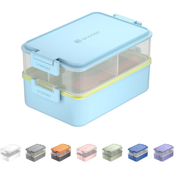 Ланч-бокс для дорослих з 3 відділеннями Bento Box з контейнером для соусу та посудом Ланч-бокс для мікрохвильової печі та посудомийної машини Пластиковий без бісфенолу А Як коробка для сніданку Салат-бокс - (світло-блакитний)