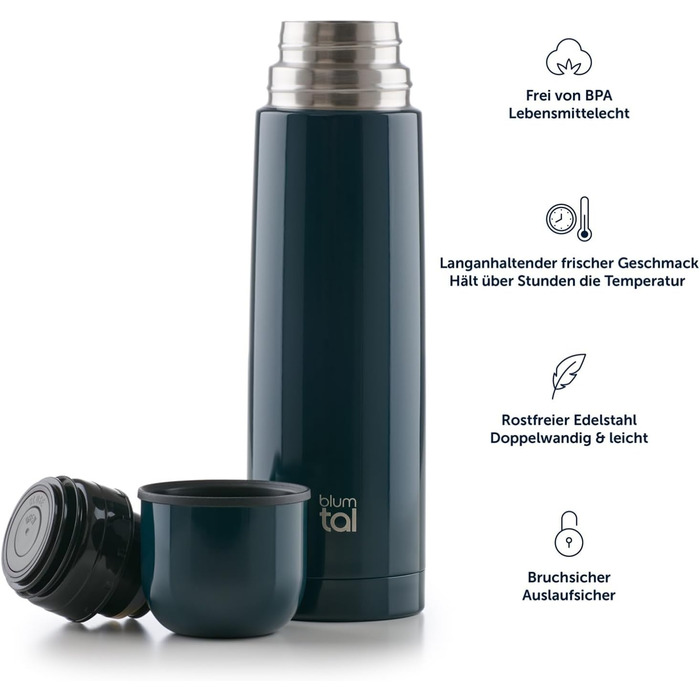 Термос Blumtal Eifel з нержавіючої сталі 500 мл - герметичний термос з чашкою для пиття в дорозі, ізолює гарячі напої, темно-зелений 500 мл темно-зелений