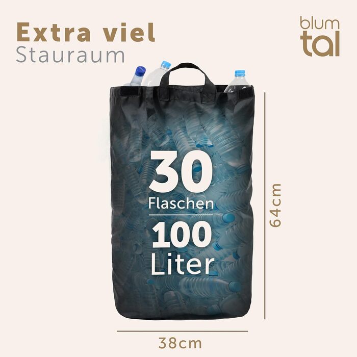 Контейнер для збору пляшок Blumtal Deposit 150 л з 2 відділеннями - Бамбуковий органайзер для пляшок - Збірник порожніх пляшок - Збірник пляшок - Контейнер для збору порожніх пляшок з отвором - Збірник порожніх пляшок (чорний, додатковий мішок для пляшок 