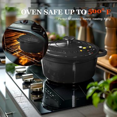 Чавунна форма для запікання Overmont Enamel - 26 см, придатна для використання в духовці, з кришкою та кулінарною книгою - для випікання, тушкування, запікання, білого кремового кольору (26 см-5,2 л, графітово-сірий)