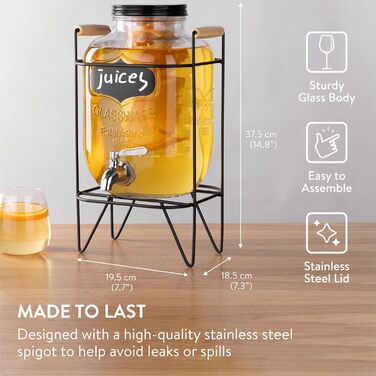 Диспенсер для напитков стеклянный с краном 5 л Navaris