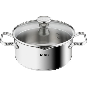 Кастрюля 20 см из нержавеющей стали со стеклянной крышкой Duetto Tefal