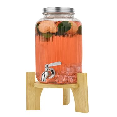 Скляний диспенсер для напоїв 4 л з краном та підставкою Hisredsun