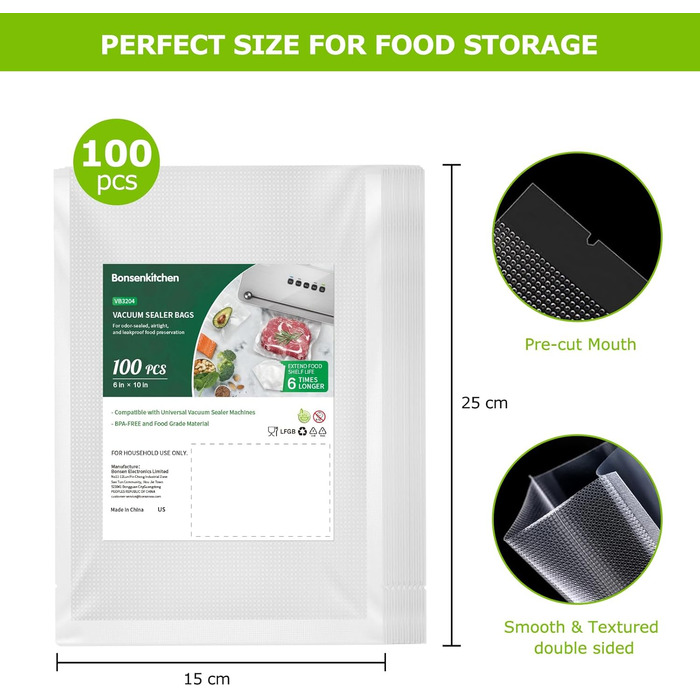 Вакуумні пакети 100 пакетів 15 x 25 см Professional Bonsenkitchen