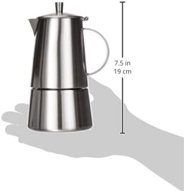 Кофеварка Cilio MODENA, Нержавеющая сталь , Подходит для всех типов плит , Ø 8,5 см , Можно мыть в посудомоечной машине , Кастрюля мокко , Кофеварка эспрессо , Кофеварка для кемпинга (4 чашки (упаковка из 2 шт. ))