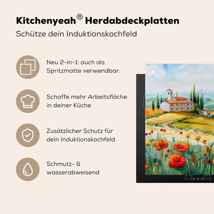 Фартух для плити, кухонний фартух, вініл, 78x52 см, декор для кухні, облицювання стіни, кришка для плити - сіро-чорна (квітковий пейзаж, 52Д x 65Ш см)