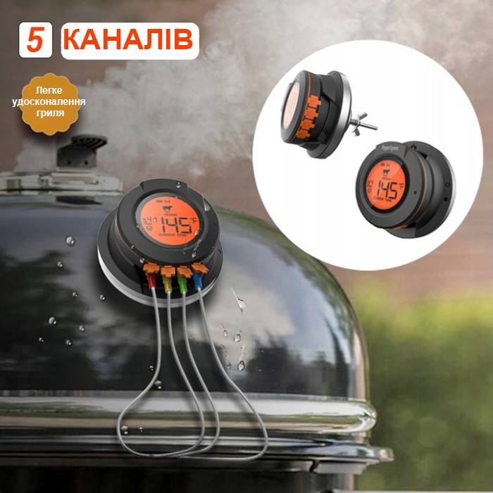 Цифровой Bluetooth термометр в крышку гриля с 2-мя щупами GRILLI 555501 Код: 011933