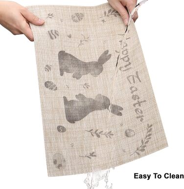 Двосторонні килимки для серветок, що миються, набір із 6 шт. , пасхальні яйця з квітами, прикраса столу з мультяшним кроликом, пасхальні, весняні, бенкетні килимки, декор для святкової вечірки, сезонні килимки, бежевий (світло-коричневий2)